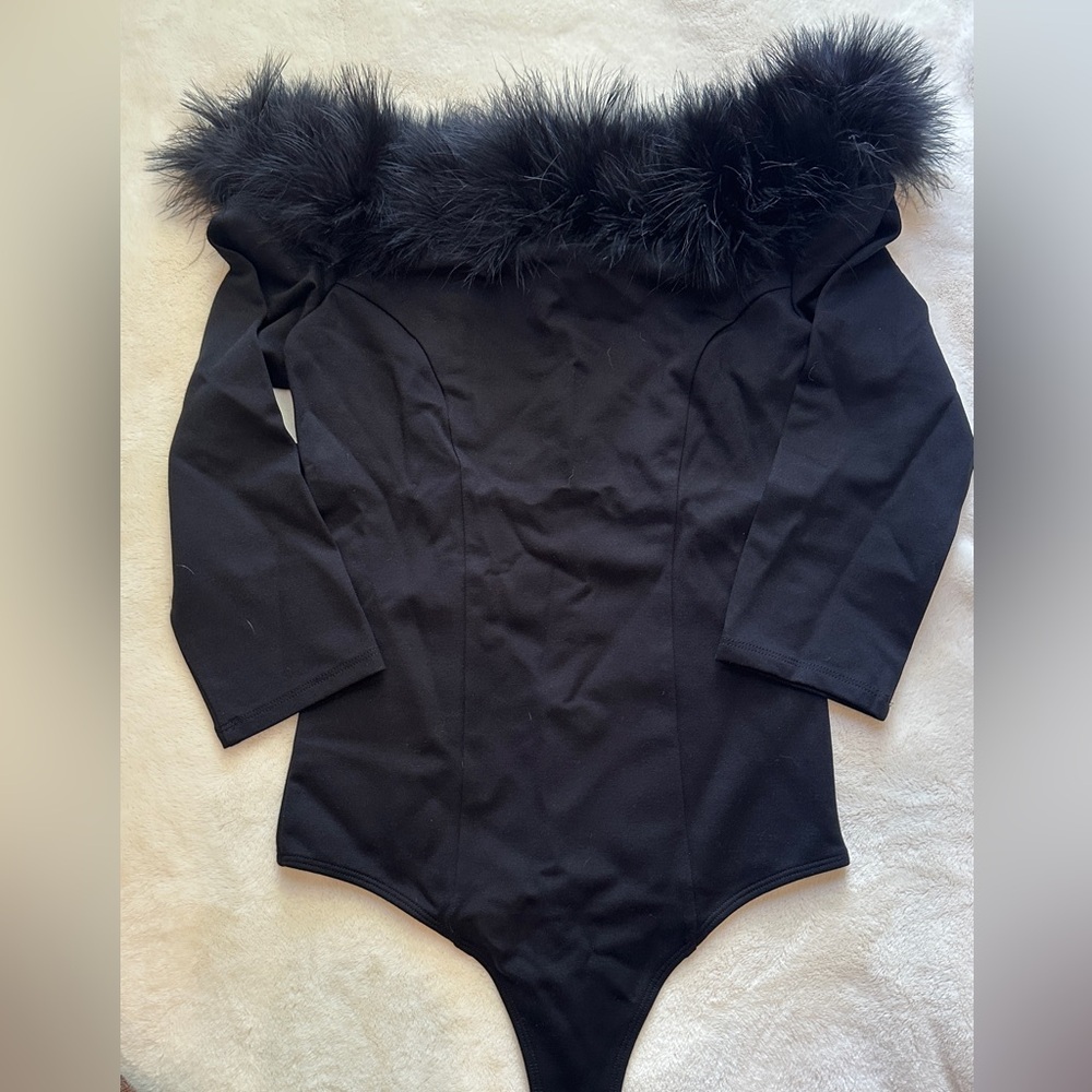 Express Black Kids Bodysuit with Faux Fur Trim